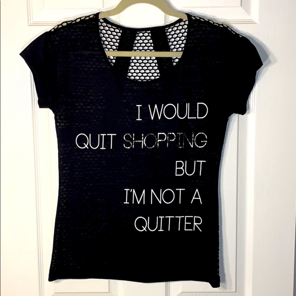 Shopaholic Graphic Tee Black Netted T Shirt